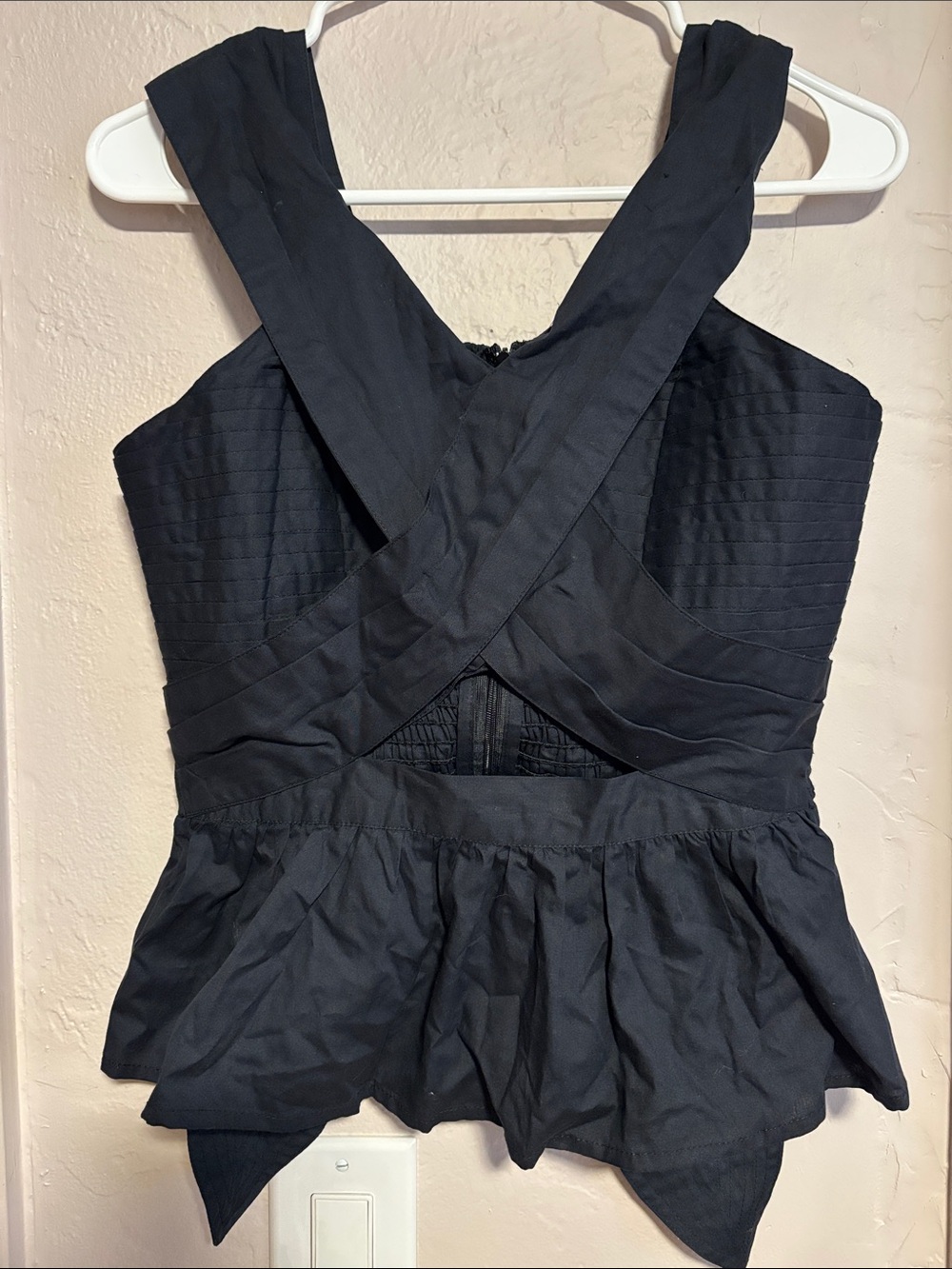 Walter Baker Black Cross-Back Peplum Tank
